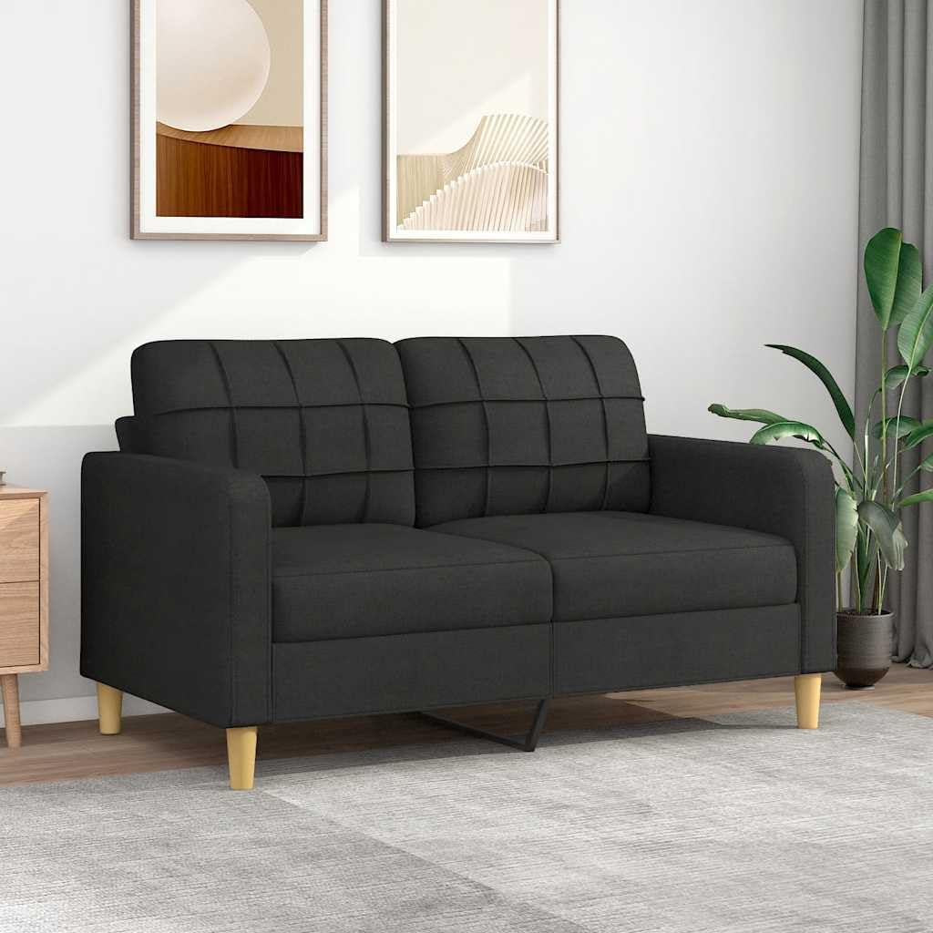 2-Seater Sofa Black 100% Polyester Living Room Furniture