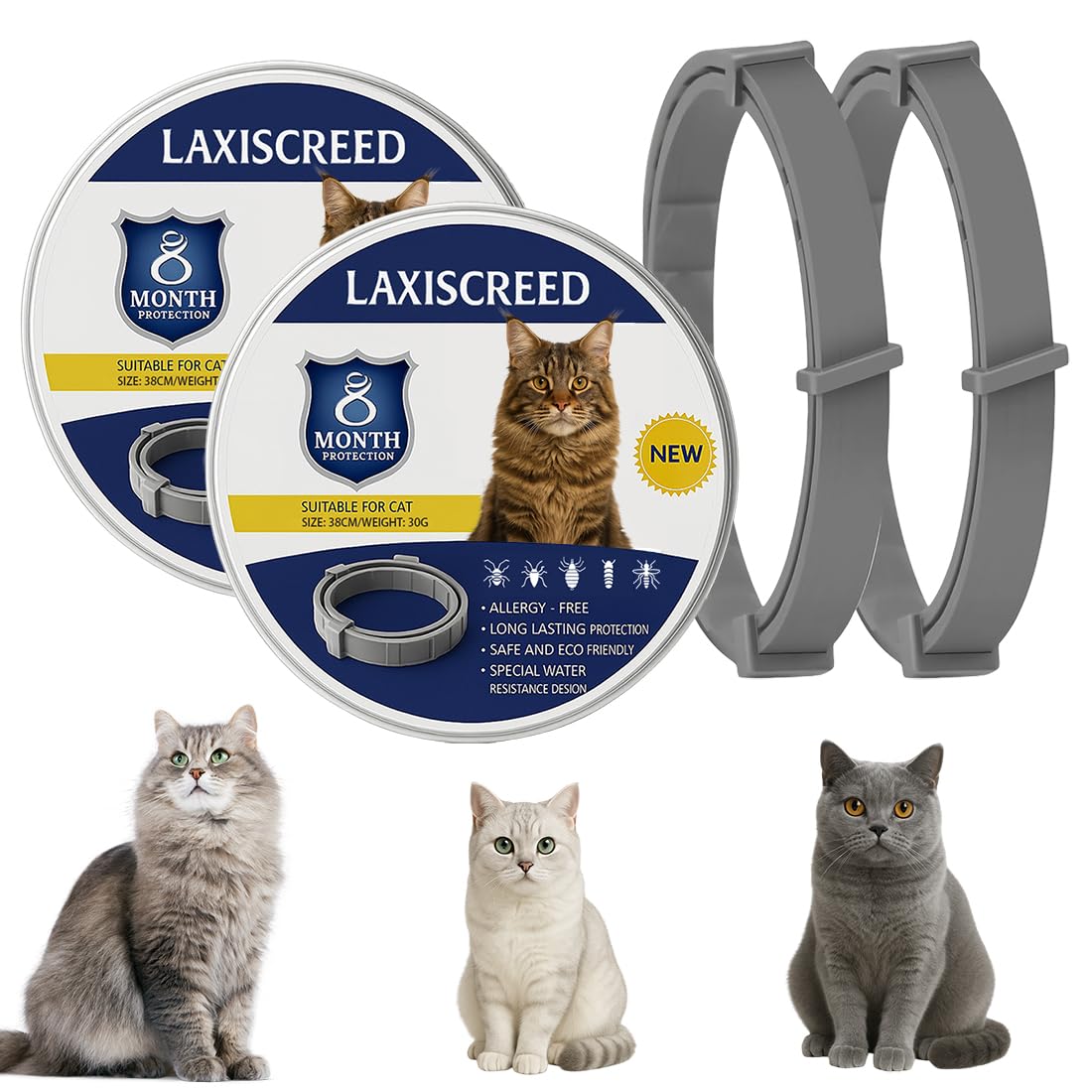 Verstellbares Katzenhalsband 2er Set mit natürlichen Pflanzenextrakten – Komfort & Langzeitpflege bis zu 16 Monate, Wasserfest, Leicht & Angenehm für Katzen ab 7 Wochen - 2