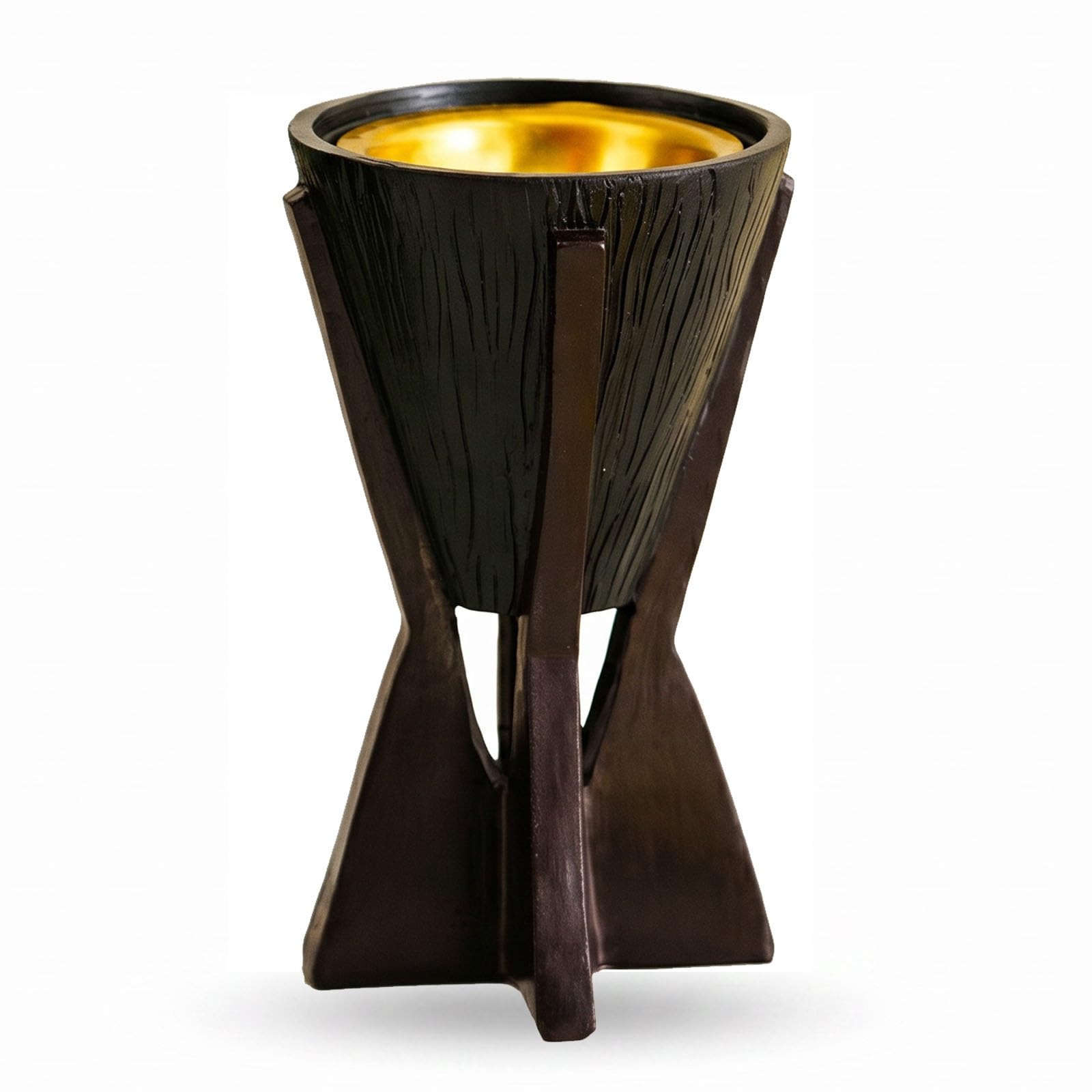 Zen Cone Resin Incense Burner Wood Grain Meditation Aromatherapy Holder(Black)