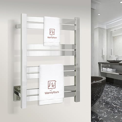 Miniatura 2 de WarmlyYours TWS6-MPL08PH - Calentador eléctrico de toallas de baño con calefacción de 8 bares, cableado, para montar en la pared, acero inoxidable,