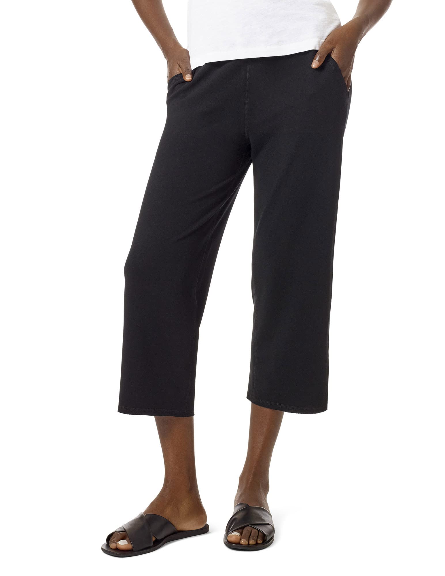 HUE Womens Cropped Wide Leg Comfy Pant with PocketsHosiery