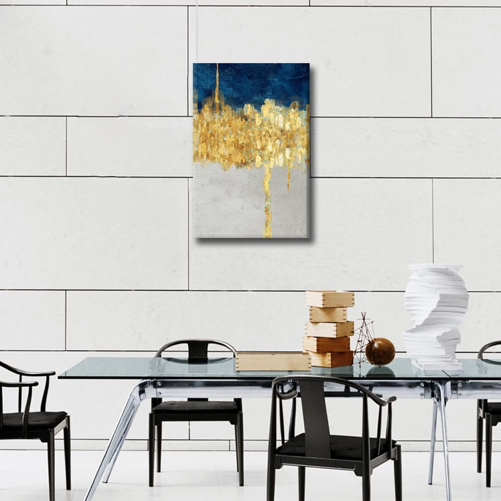 Gold Blue Abstract Art Canvas Wall Art Picture Minimalist Art Abstract Painting Print Contemporary Wall Decor for Home Living Room Bedrrom Bathroom Decor Framed Ready to Hang 16x24 in - Image 3