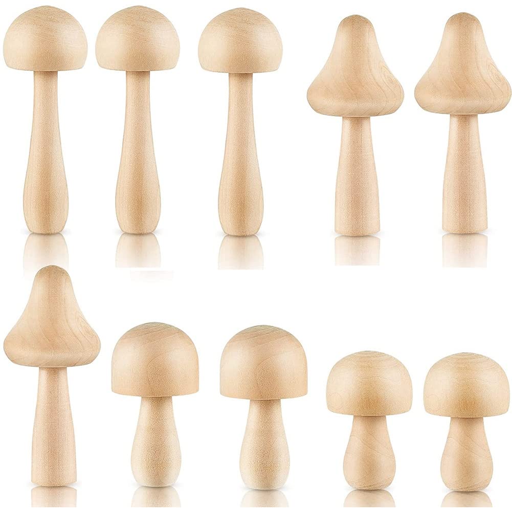 BGFAVCV 10 Pieces Big Sizes Unfinished Wooden Mushroom Unpainted Wooden Mushroom for Arts and Crafts Projects Decoration