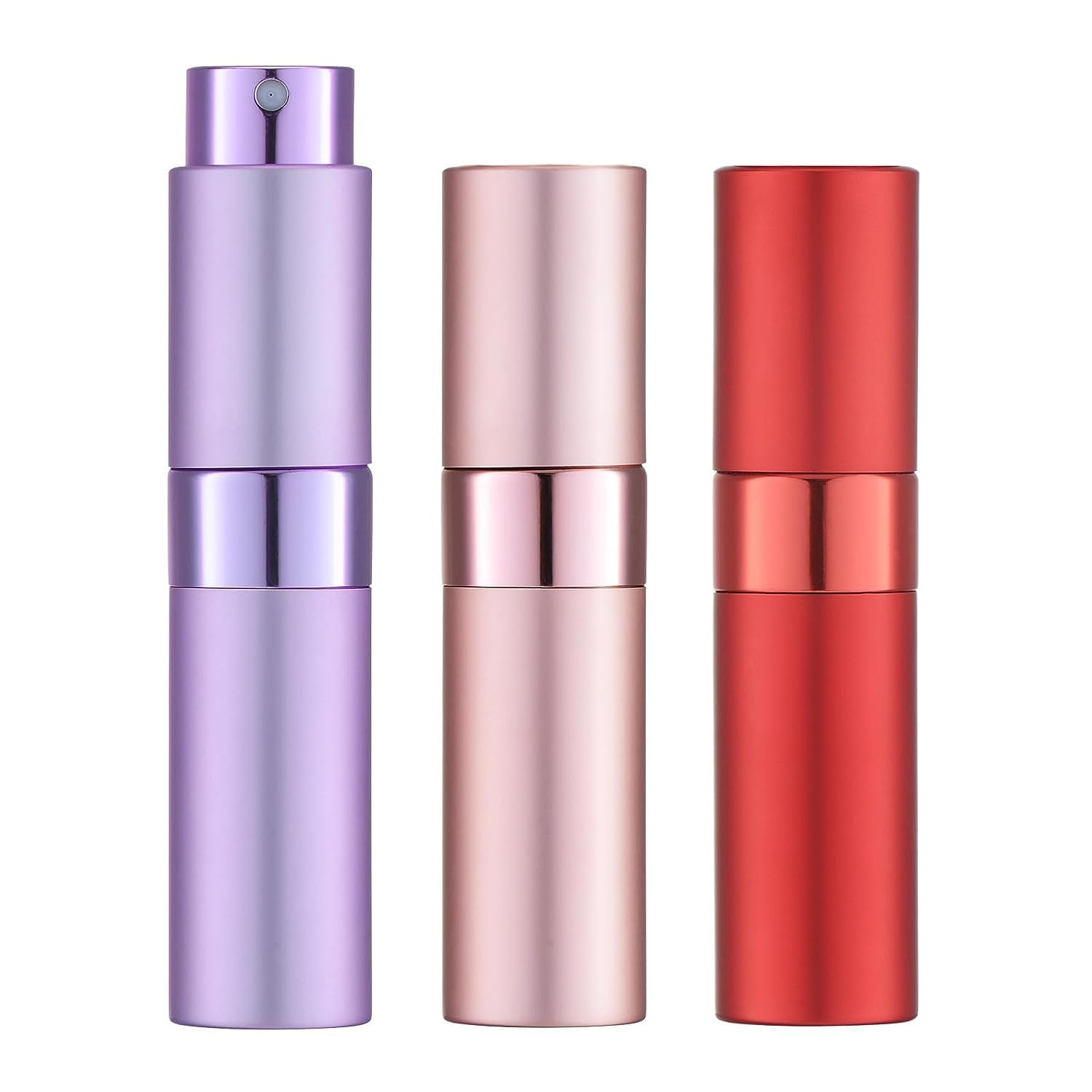 Toureal 8ML Parfum Zerstäuber Leer (3 Stück) Mini Spruehflasche, Parfüm Behälter, Parfümzerstäuber Nachfüllbar (Rot, Pink, Violett)