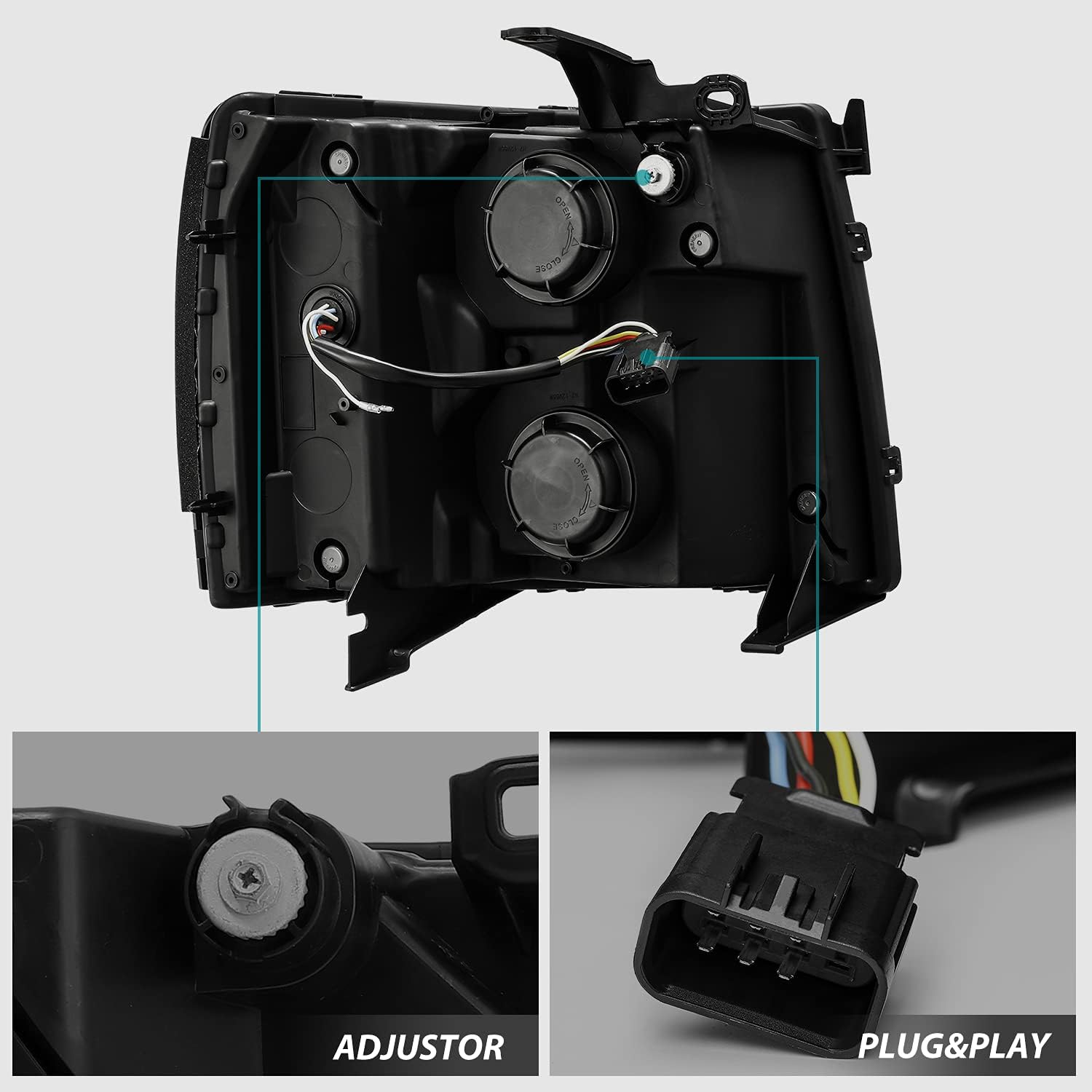 AlphaRex Base Model Chrome Fit 07-13 Chevy Silverado 1500/07-14 Silverado 2500HD/3500HD Switchback DRL/Signal LED Tube Dual Projector Headlights