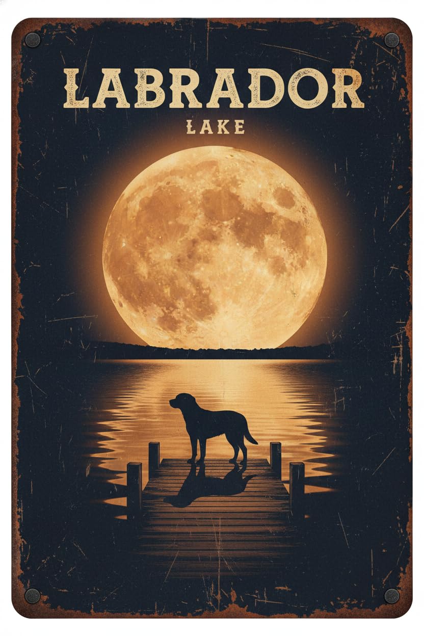 Dogs Labrador Metal Sign Tin Poster Decor Bar Wall Art Painting Decor For Kit Home Decoration Vintage Nostalgic Mural Dimensions 8x12 INCH Signs Aluminum Plates Printed