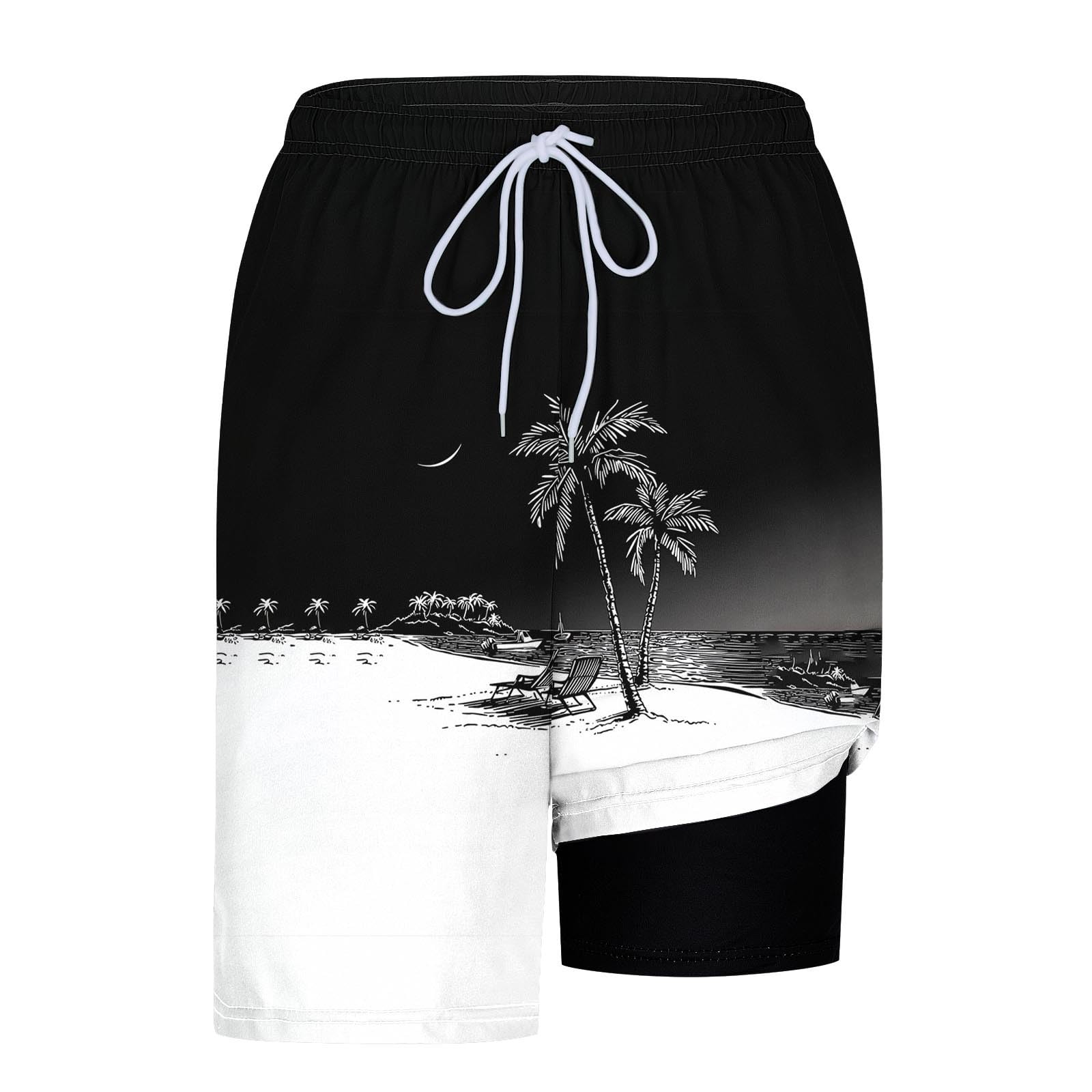 Mens Tie Dye Swim Shorts with Compression Liner 2 in 1 Swimming Shorts Lightweight Bathing Beach Shorts with Pockets - 5