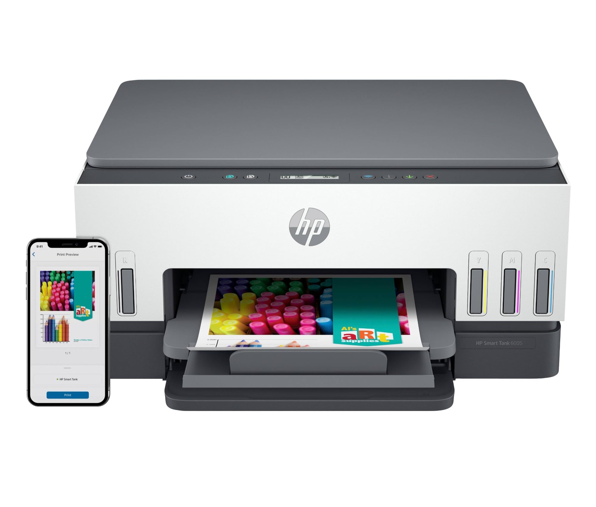 HP Smart Tank 6005 AiO 2H1W1A, Stampante Multifunzione a Colori, Serbatoio d'Inchiostro ad Alto Volume di Stampa, Fino a 12000 Pagine (Nero) e 8000 Pagine (Colore), F/R Automatica, Wi-Fi, Grigio