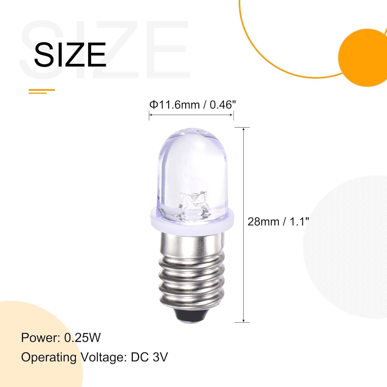 MECCANIXITY E10 Screw Base LED Bulb DC 3V 0.25W Round Top Mini Spot Light with Storage Box, Warm White Pack of 10
