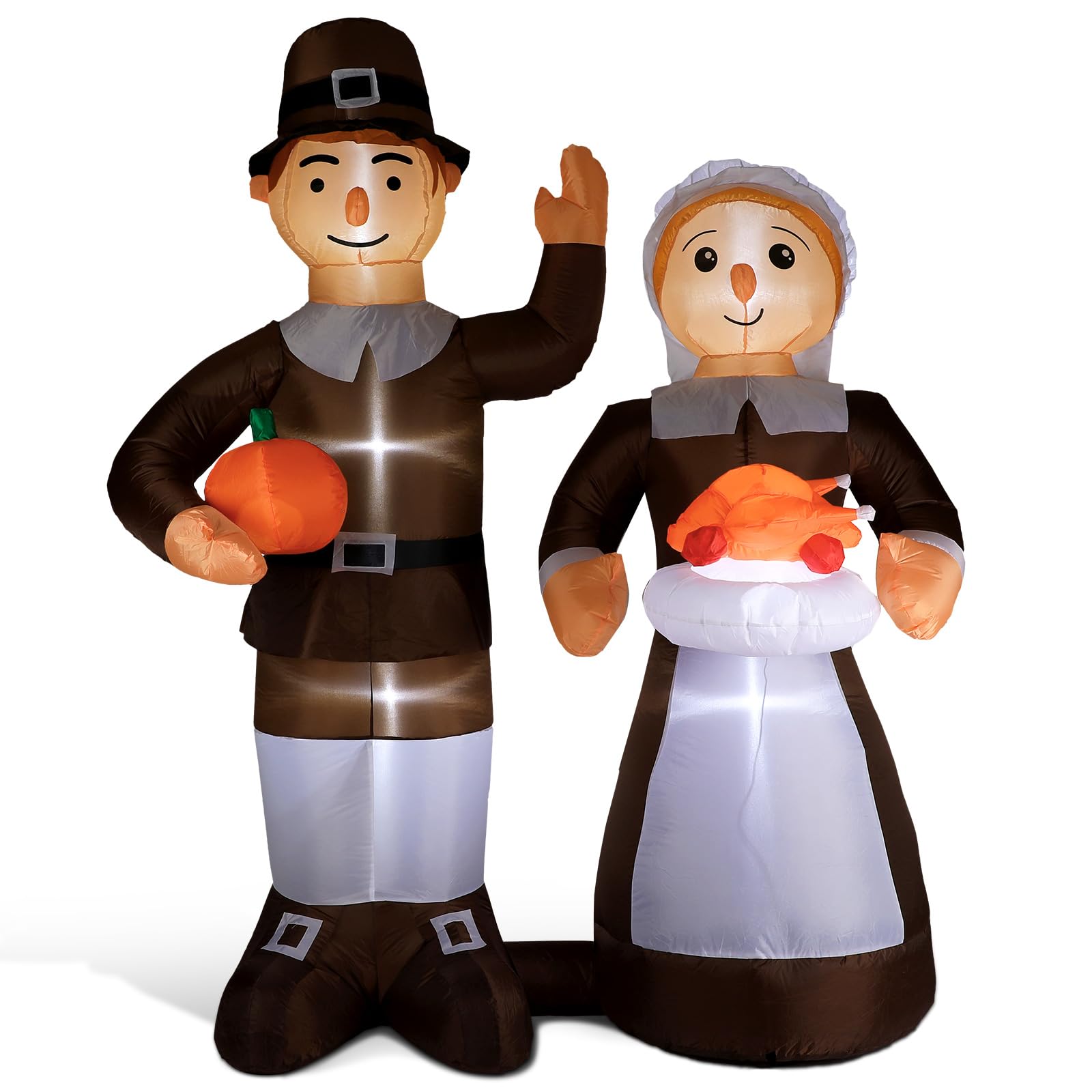 Liliful7.5 Feet Thanksgiving Pilgrim Inflatables Outdoor Decorations Pilgrim Yard Decorations LED Blow up Lighted Pilgrim Man and Woman Holiday Decoration for Thanksgiving Fall Party Yard Decoration