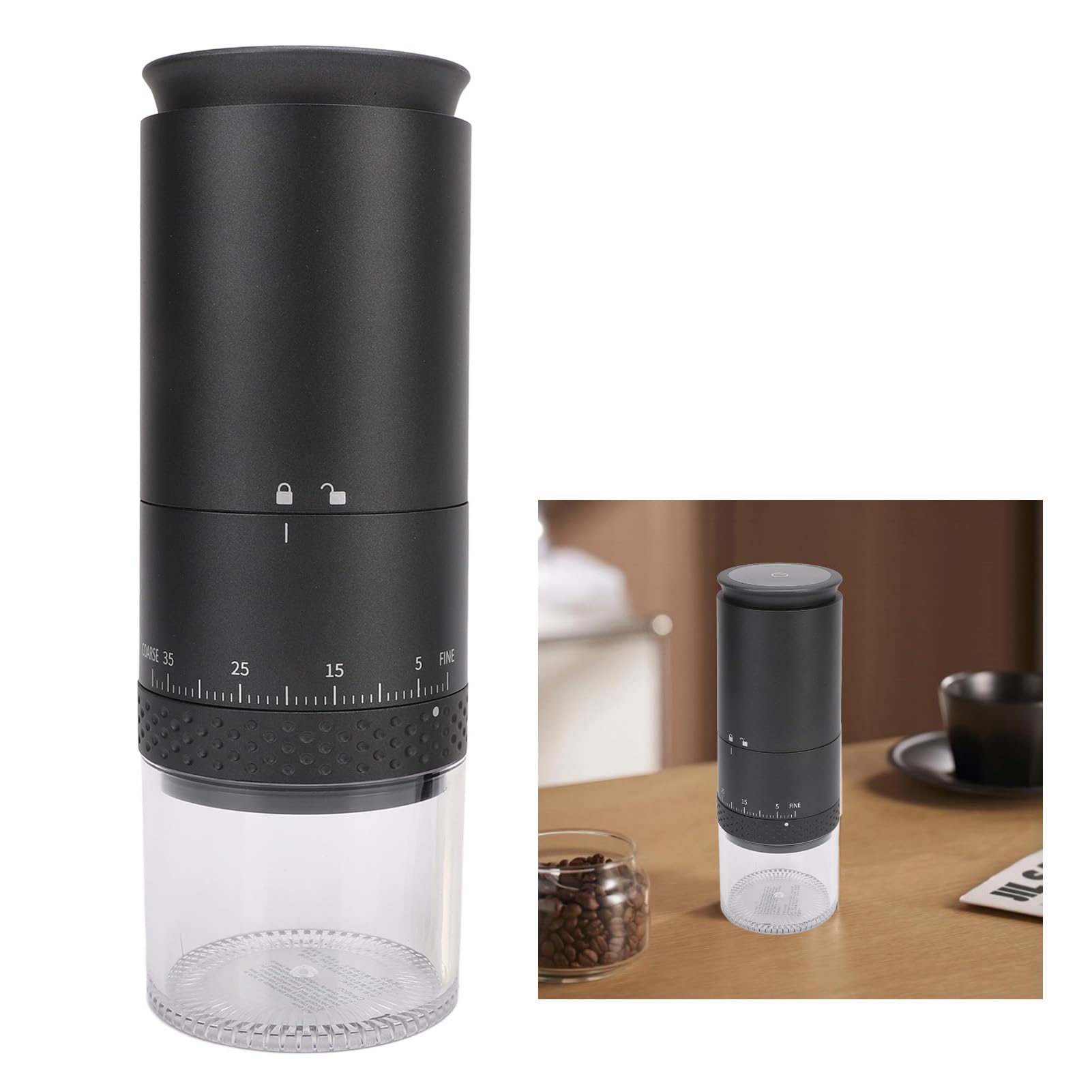 Molinillo de café One Touch, 38 Configuraciones de Molienda Molinillo de café Pequeño Eléctrico con Batería Recargable USB para Viajes en Casa o Oficina (BLACK)