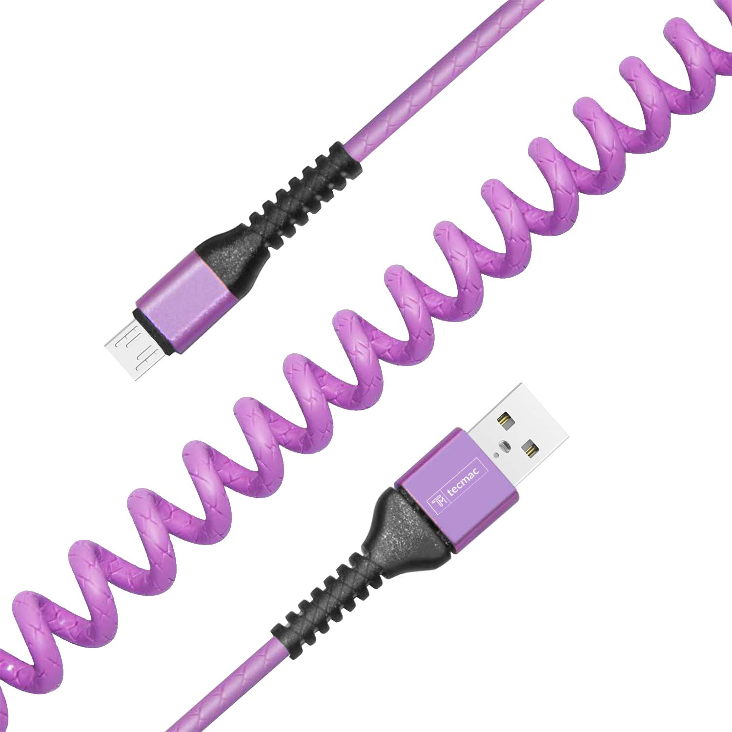 tecmac TPE Flexible Spring - Spiral Coiled Micro USB Cable | Fast Charge - Data Sync | 1 Meter | Purple