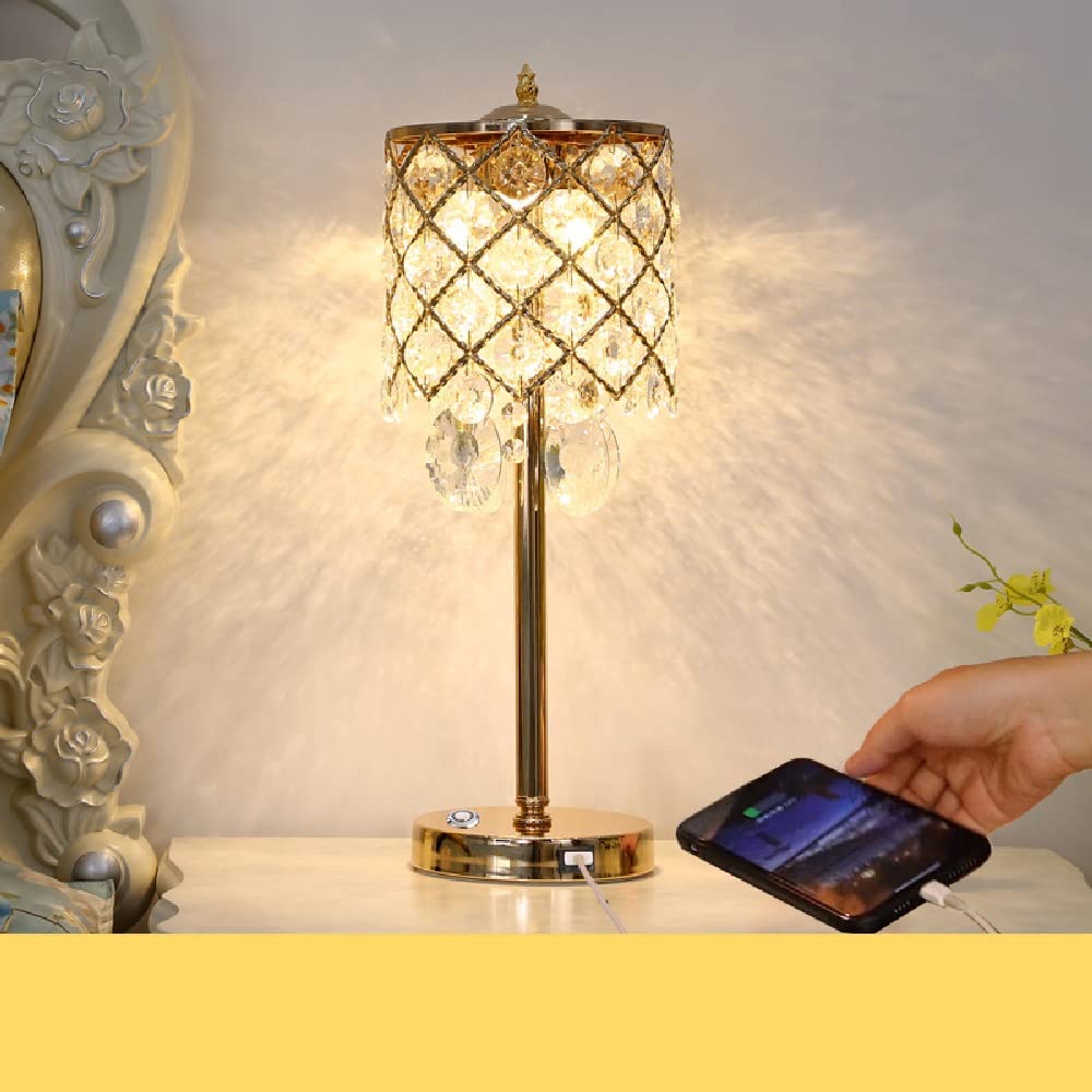Lampy stołowe do sypialni Crystal Touch Control Lampka nocna z portami szybkiego ładowania USB Lampa nocna dekoracyjna do sypialni Lampa do salonu Glam