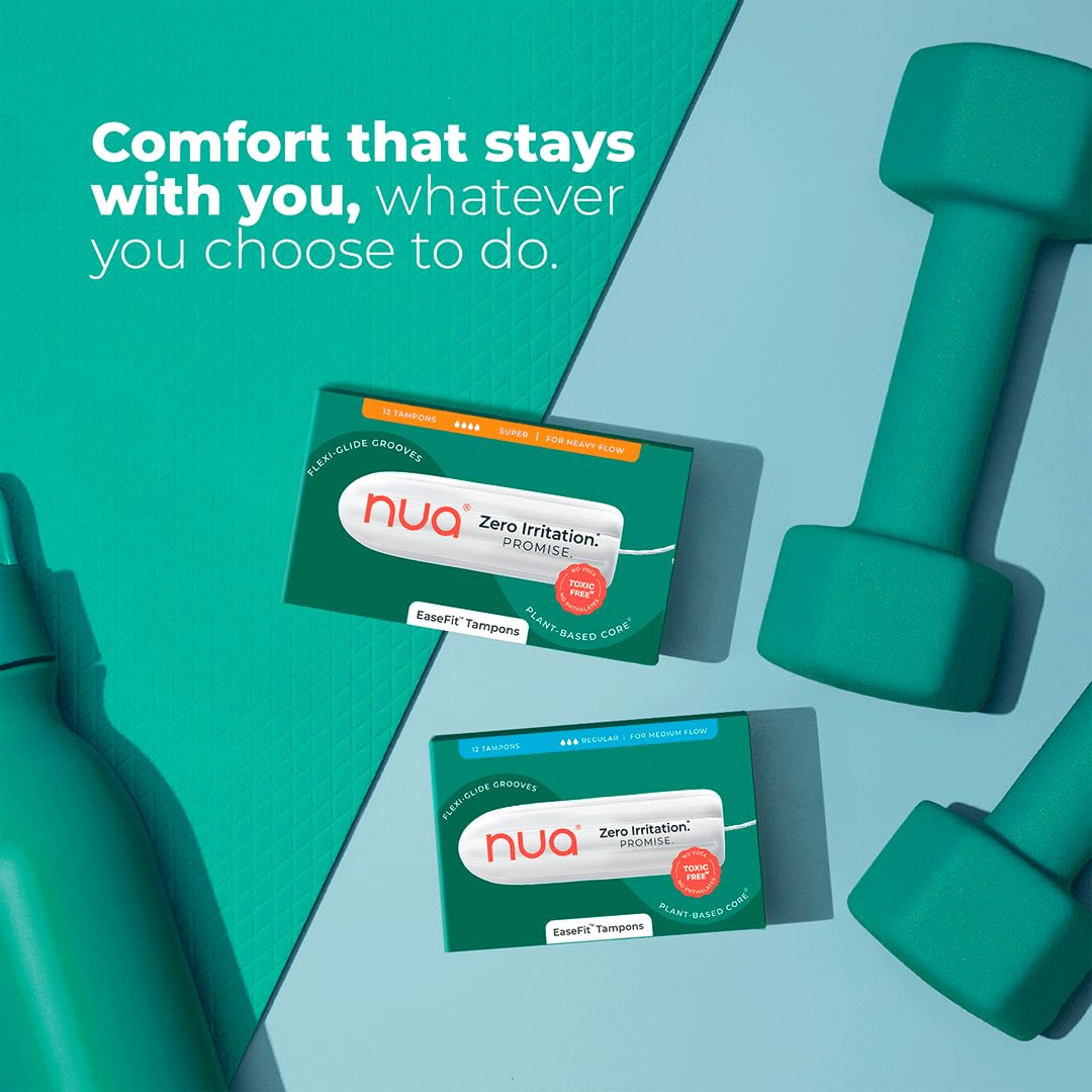 Nua EaseFit Tampons for Medium Flow | 12 Tampons | Gynaecologically Tested | Hypoallergenic | Rapid Absorption Core | Leak-Proof Protection 2