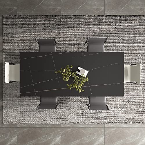 Luck Live 62.9'' To 94.4'' Extendable Dining Tables For 4 To 8 - New Sintered Stone Material Rectangle Dining Table -High Hardness，Black, Easy #TOP6