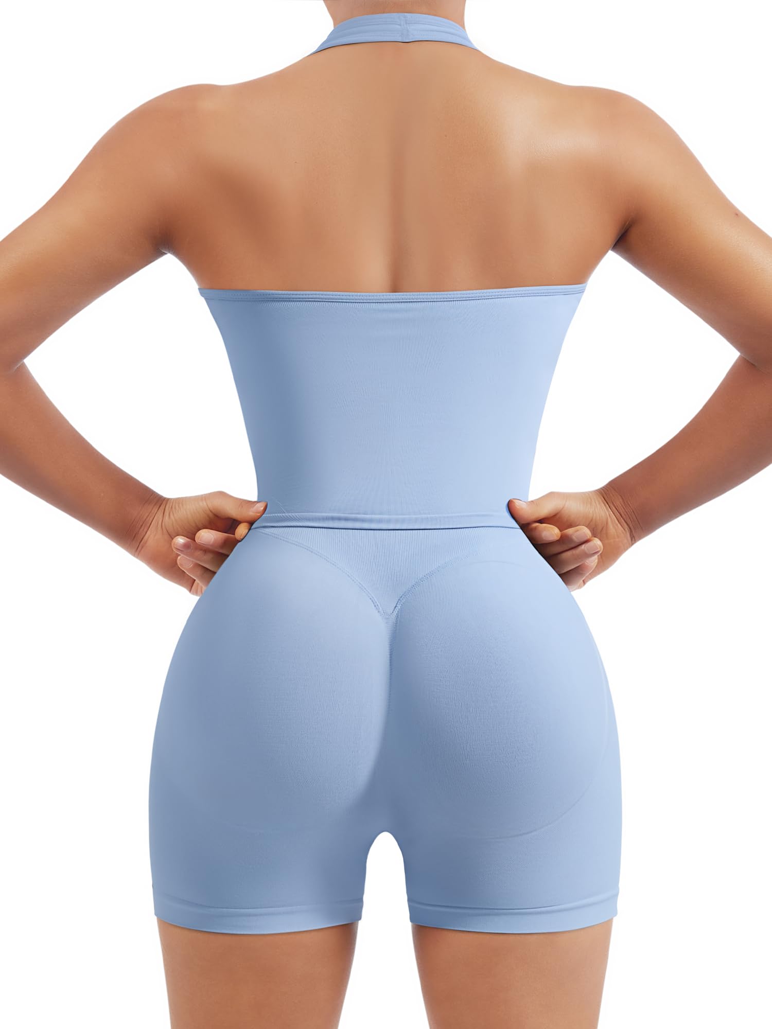 SUUKSESS Womens 2 Piece Workout Sets Padded Halter Tank Top Gym Sets Seamless Tummy Control Biker Shorts for