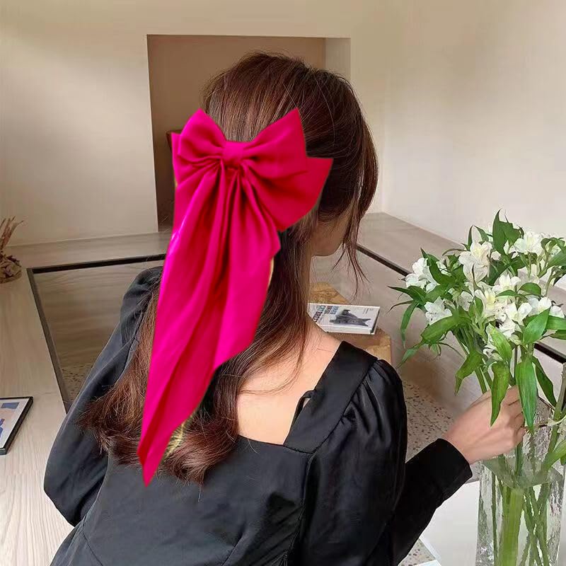 2Pcs Big Satin Hair Clips for Women & Girls, 37cm Long Tail French Bow Hair Barrettes - Image 2