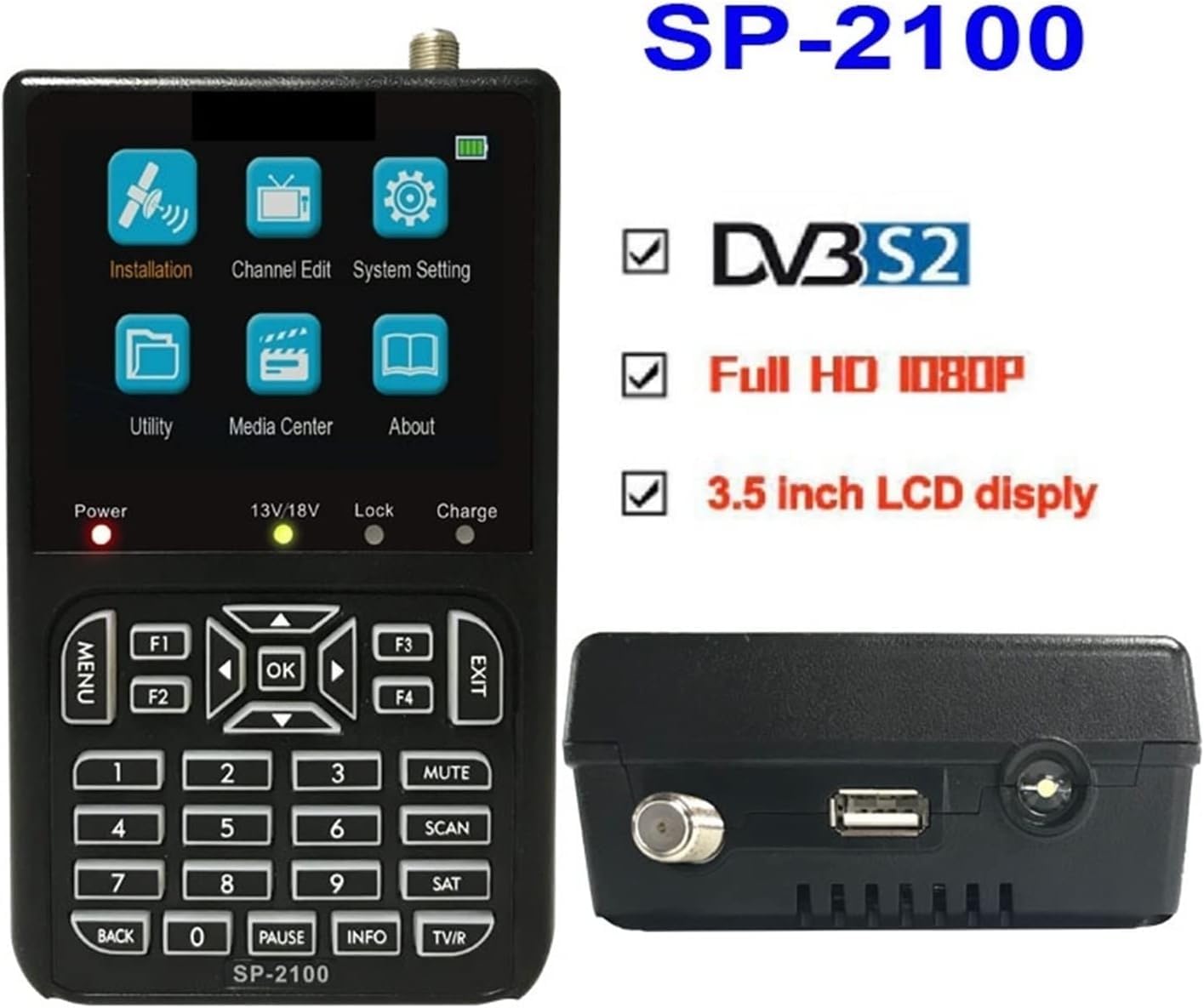 SATLINK SP-2100 HD Satelliten Messgerät Sat Finder für DVB-S/DVB-S2 MPEG-2/4 Digitales Messgerät mit 3,5" TFT LCD Display & Tonsignal inkl. Steckernetzteil, AV-Adapterkabel & Nylonschutztasche