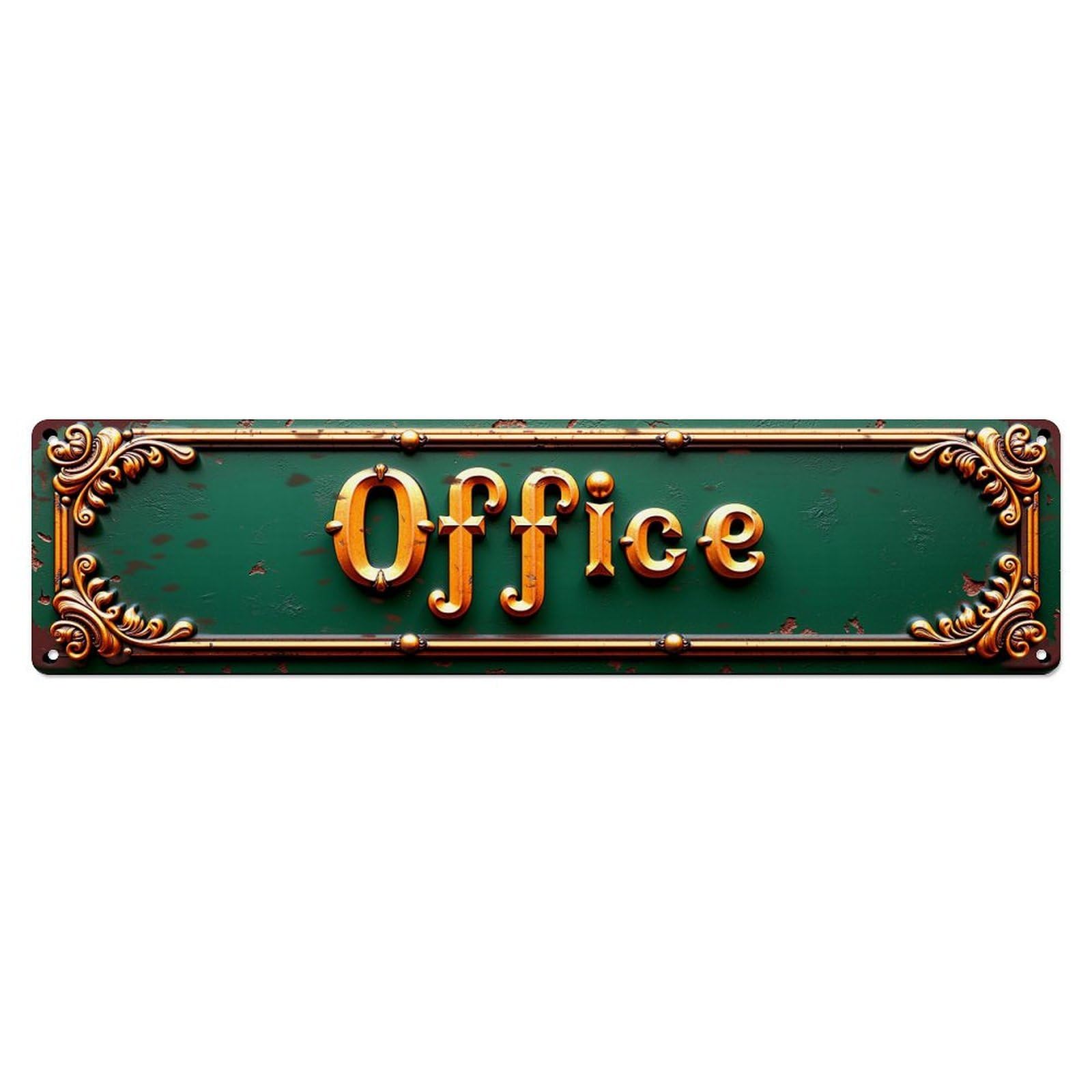 Jdyaojiesheng Vintage Office Sign Ornate Green Background Tin Sign Retro Metal Wall Decor Metal Poster, Home Bar Garage Farmhouse Cafe Wall Art Decoration 4X16inch