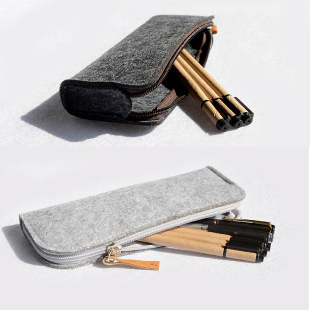 SIPLIV Classic Felt Bag Pen/Pencil/Stationery Pouch Cosmetic Case, 2 Gray and one Black, Set of 3 - Image 3