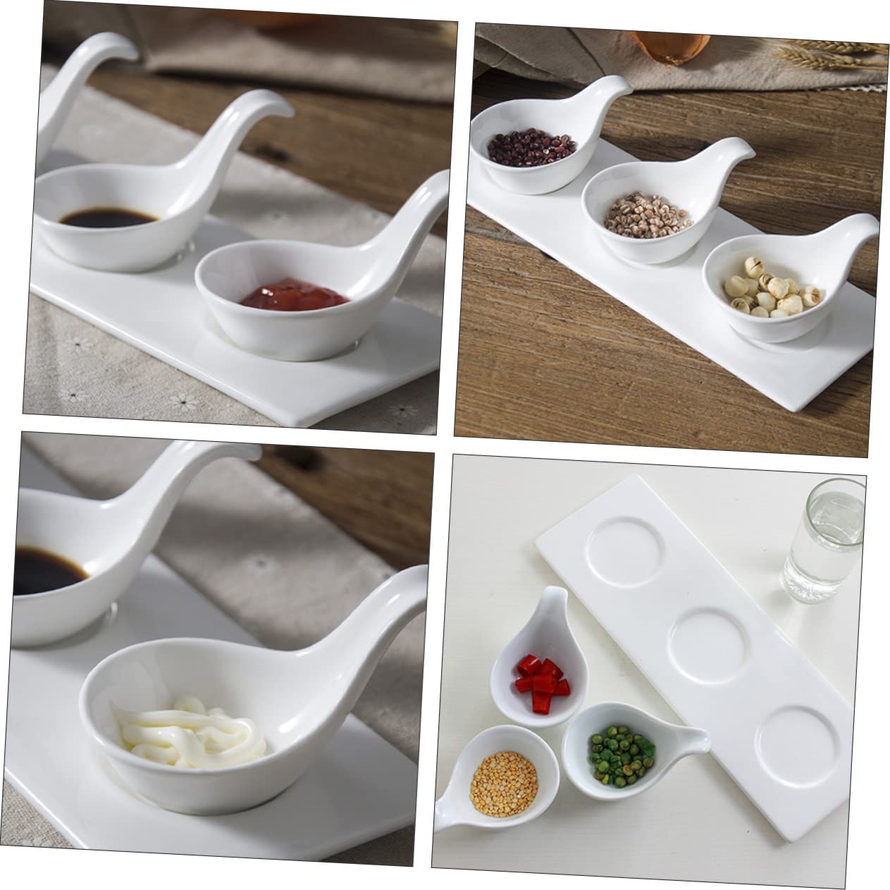 PRETYZOOM 4pcs Ceramic Sauce Dishes Set Caviar Spoons Serving Bowls for Entertaining