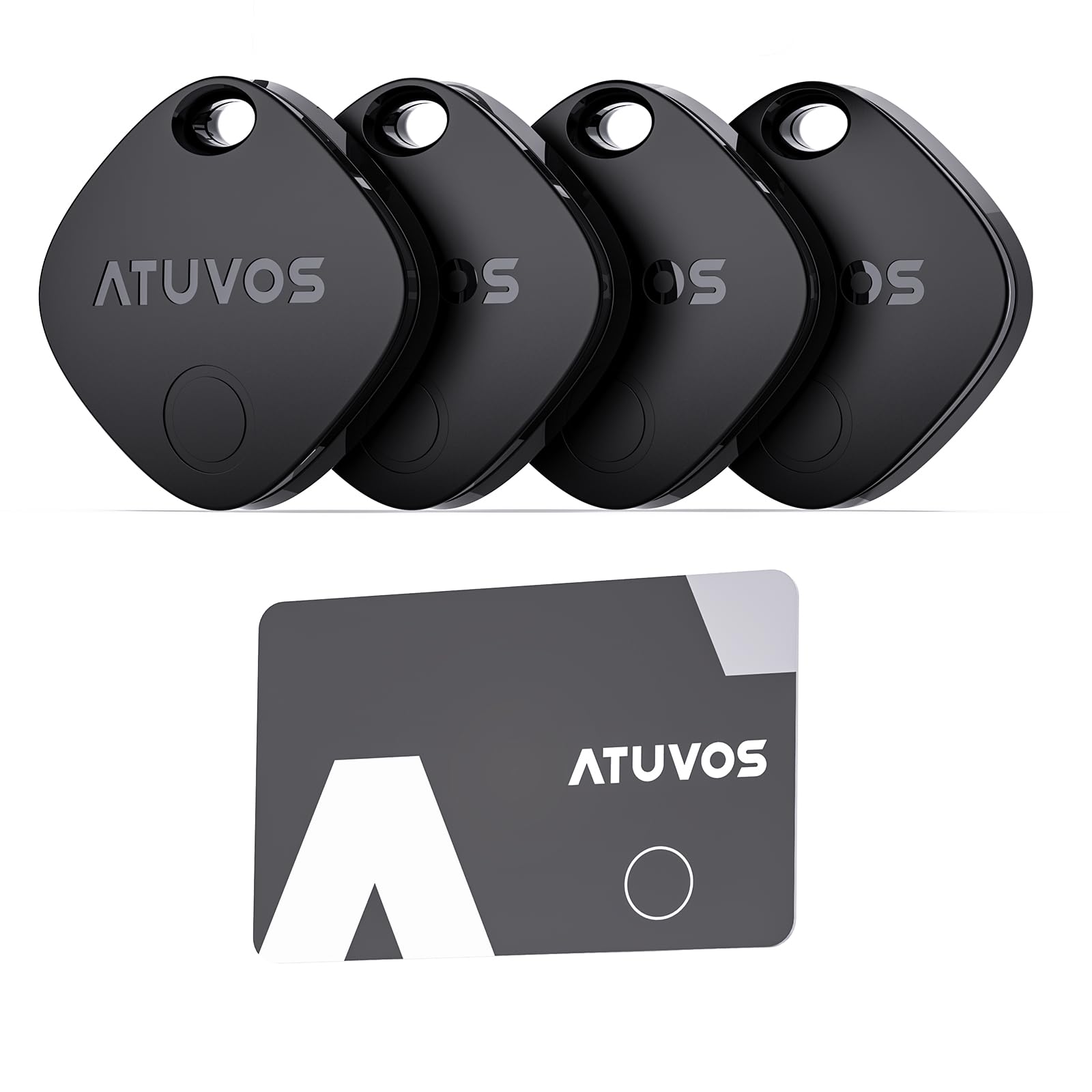 ATUVOS Air Tags-4 Pack (Black) with Thin Wallet Tracker Card