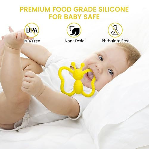 Miniatura 3 de Juguetes de dentición para bebés, diseño de mariposa, juguete para aliviar el dolor para bebés recién nacidos, regalo de ducha neutro seguro para