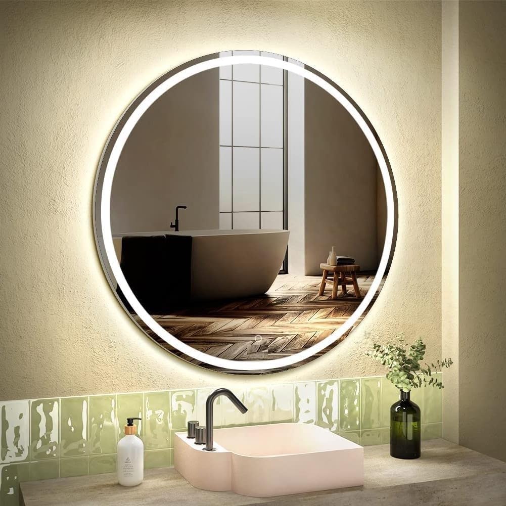 Mirrify Framed Round Wall Mounted Led Mirror with Light | Touch Sensor Bathroom Mirror with 3 Light Mode (24 x 24 Inches)-image-23