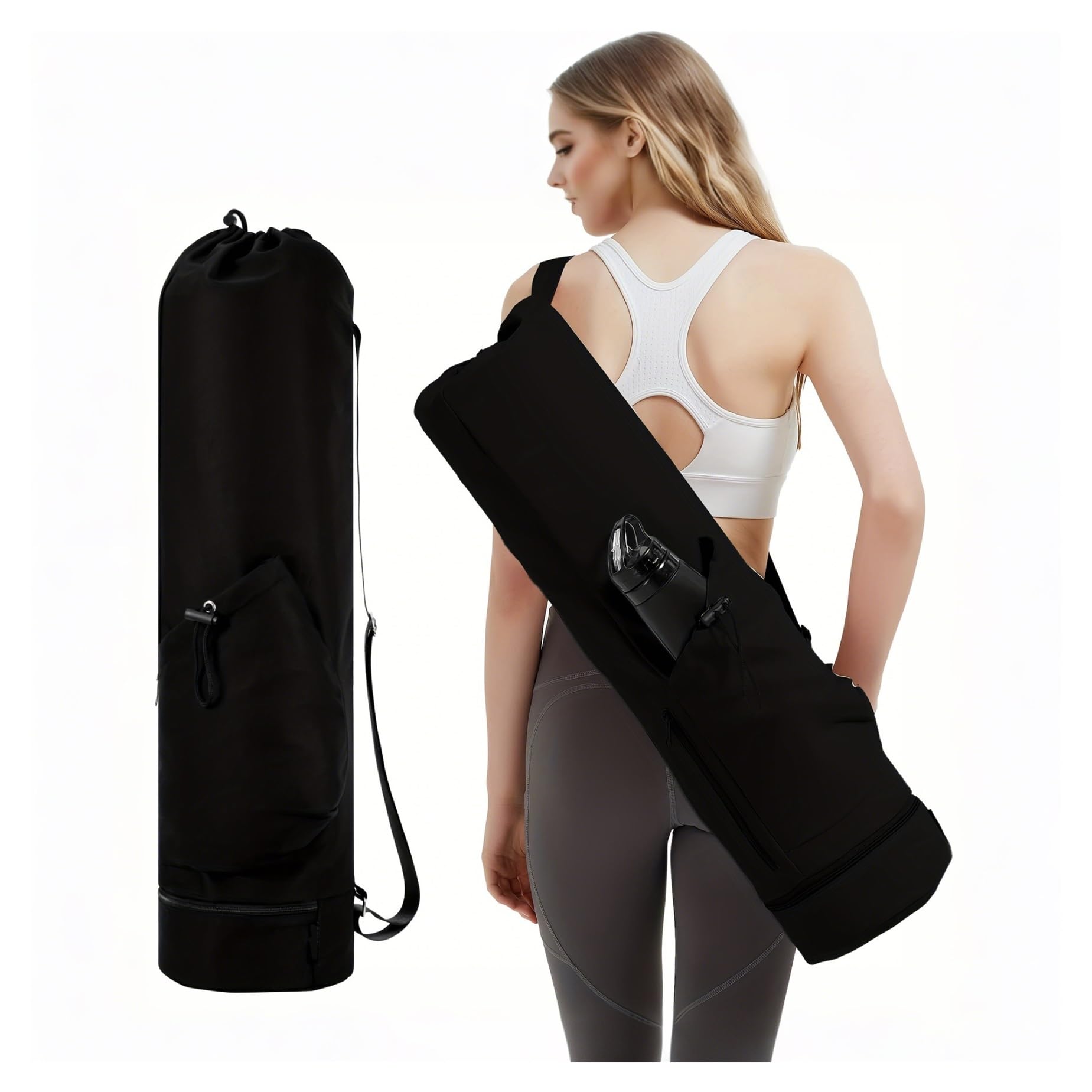 Bolsa Esterilla Yoga Bolsa for Esterilla de Yoga Gran Apertura, Larga, con Bolsillo Impermeable y for Botella Agua cordón Correa Ajustable
