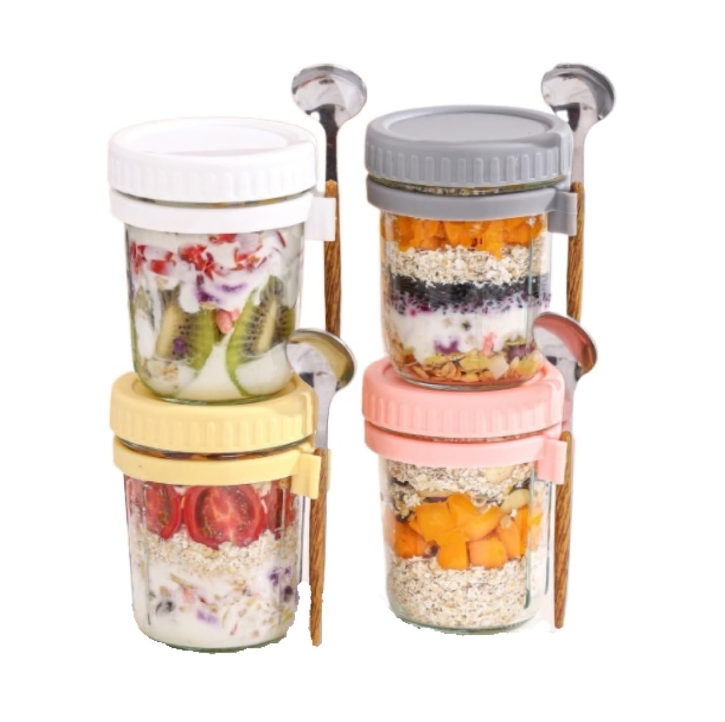 AMULONG Sweet Jars Apothecary 4 Pack Overnight Oats Jar With Airtight Lids Wide Mouth Storage Containers Jars for Crafting