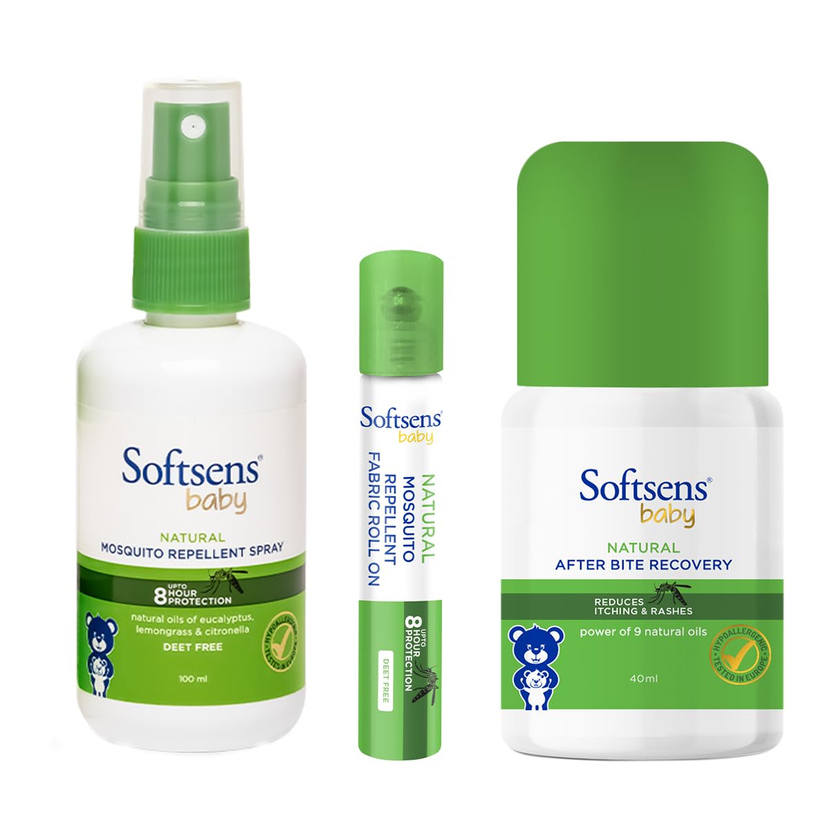 Softsens Baby Natural Mosquito Repellent Combo, 8 Hour Protection, DEET-Free, Spray 100ml, Fabric Roll-On - 8ml and After Bite Recovery 40ml-image-43