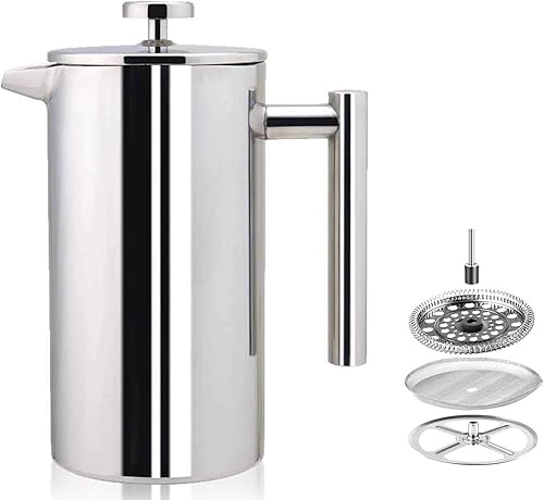 French Press - Cafetera de doble pared de acero inoxidable de grado 304 para café expreso y tetera, sin óxido, apta para lavavajillas, 34 onzas (1