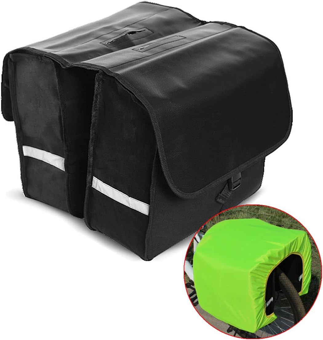 UNISTRENGH Bicycle Back Pannier Bags Bike Rear Seat Bag Cycling Rack Grocery Pannier Road Moutain Bike Storage Bag (Black (Flap cover with Pu coating) /with Rainproof cover)