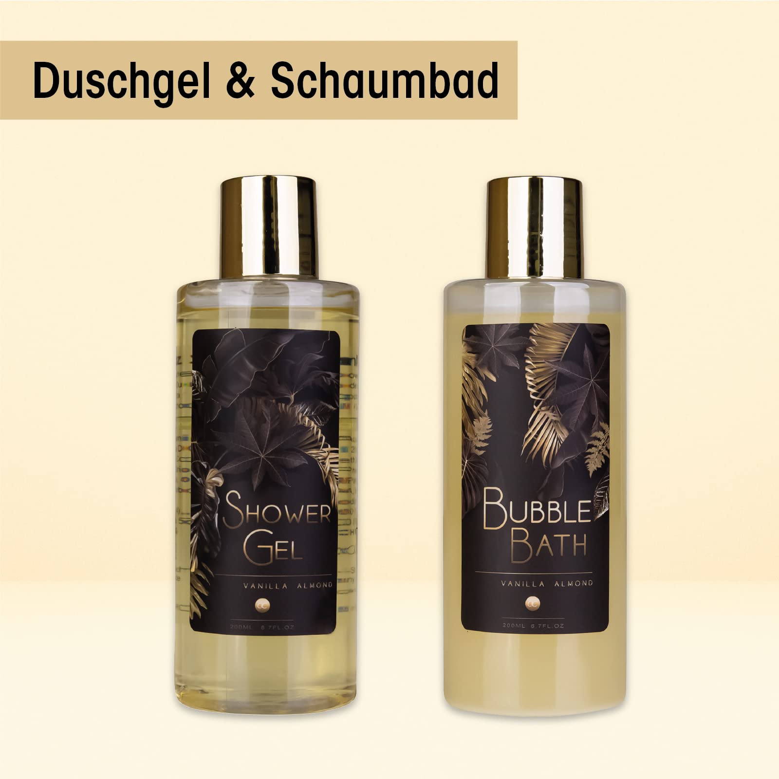 accentra Luxury Bath Set Gift Set w pięknych złotych brokatowych pompkach, 9-częściowy luksusowy zestaw pielęgnacyjny zestaw pod prysznic - dla relaksującego doświadczenia SPA