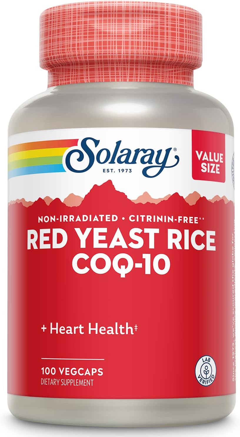 SOLARAY Red Yeast Rice Plus CoQ-10 & No-Flush Niacin Vitamin B-3, Healthy Heart & Cardiovascular Support, Non-Irradiated & Citrinin Free, 60 Day Money Back Guarantee