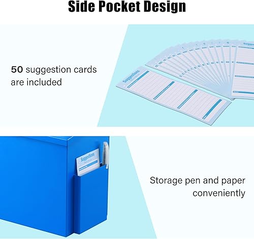 Miniatura 3 de xydled Buzón de sugerencias montado en la pared, urna, buzón de donación con 50 tarjetas de sugerencia, caja de sugerencias de metal con cerradura,