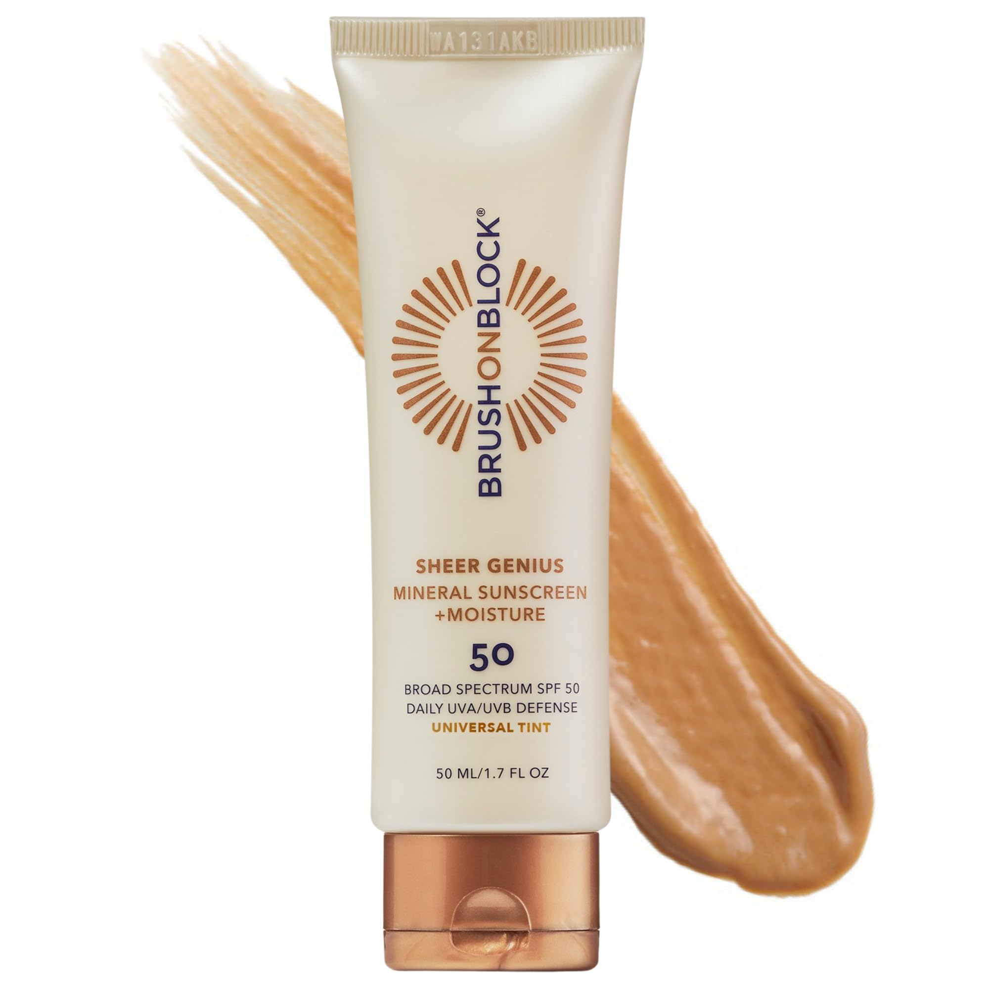 Brush On BlockTinted Mineral Sunscreen Moisturizer SPF 50 | Tinted Face Moisturizer with Sunscreen Broad Spectrum | Hydrating Hyaluronic Acid, Zinc Oxide Protection, 1.7oz, PA ++++, Made in USA