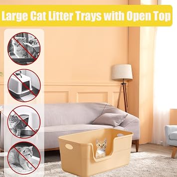 Cat Litter Tray Box Large,Extra Large Cat Litter Trays with Open Top,High Sided Deep Cats Litter Boxes for Cats Kitten Rabbit Dog(Grey)