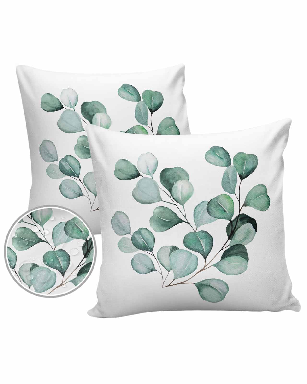 Eucalyptus Leaves Outdoor Pillow Covers Waterproof,All Weather Cushion Case Set of 2 Decorative Pillowcases for Sofa Couch Bed Decor Patio Furniture 16