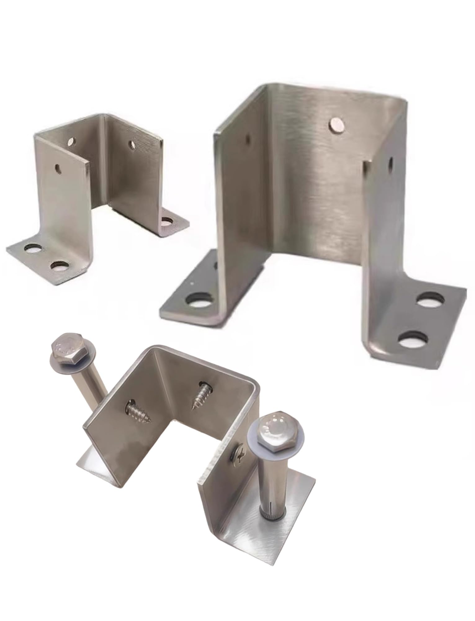 Base de Poste de Acero Inoxidable, Anclaje para Poste de Cerca y terraza con Tornillos, Base de Columna de 3 Lados de Alta Resistencia, Anclajes para barandilla de Cerca de Madera (7 Piezas,
