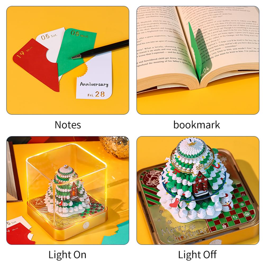 Calendrier De Bureau 2026 Sapin De Noël Avec Lumière LED - Papier Sculpté 3D, 272 Pages - Décoration Et Bloc-notes - 7