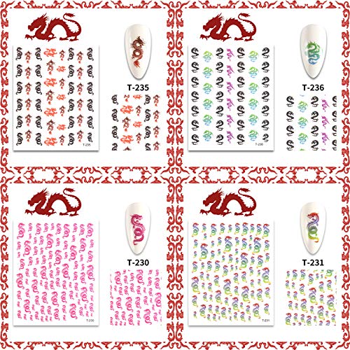 Kalolary 5pcs Dragon Element Nail Art Aufkleber, 3D Nagel Kunst Abziehbilder Selbstklebend Dragon Collection… – Bild 5
