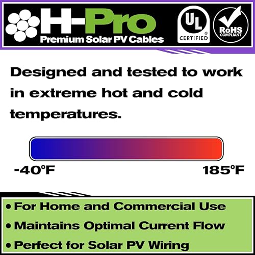 Miniatura 9 de H-Pro Cables solares fotovoltaicos prémium de 15 pies 10 AWG con conectores MC4 macho y hembra, 7 hebras de cobre2000 voltios, doble aislamiento y