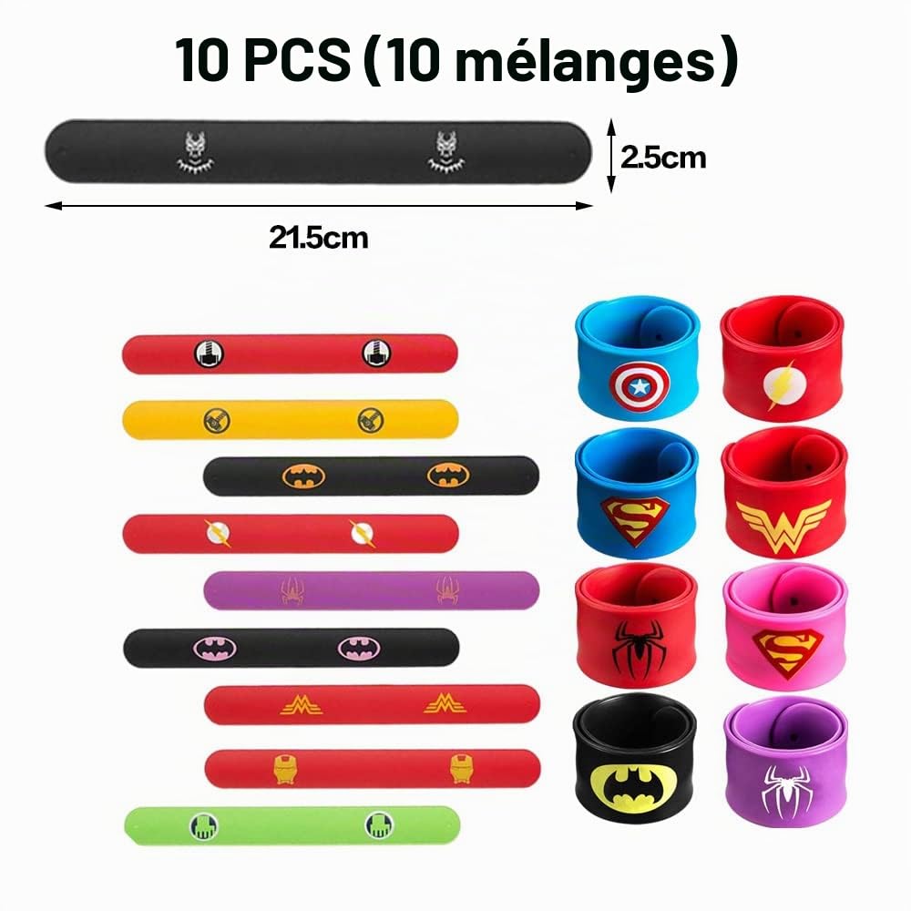 Super-héros Slap Bracelets Silicone pour Enfants Ensemble 10 Pièces