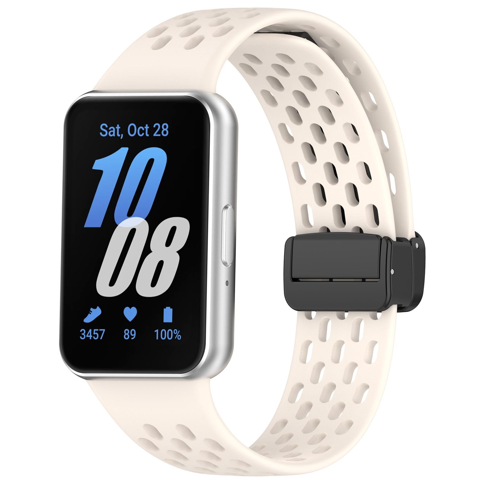 Gheper Replacement Watchband Compatible with Samsung Galaxy Fit3[2024] SM-R390 Magnetic Folding Buckle Design Silicone Sport Wristband Band Bracelet Quick Release Strap