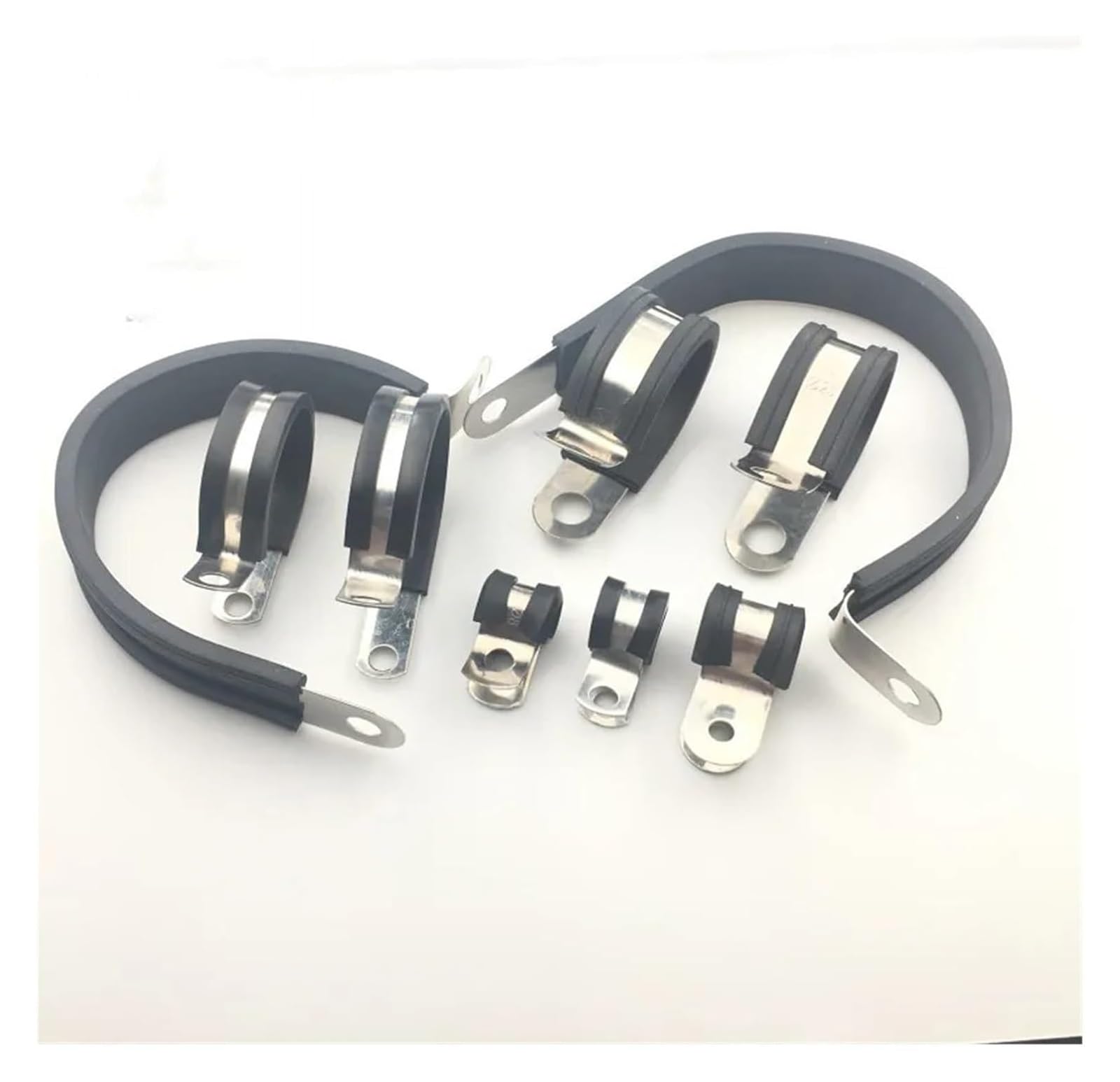 Abrazaderas en forma de R de acero inoxidable con acolchado de goma, 50 unidades/lote. Abrazaderas en P de acero inoxidable 304 con revestimiento de goma for montaje de cables y mangueras.(50mm)
