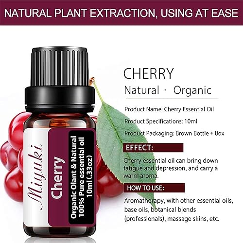 Miniatura 2 de Aceite esencial de cereza orgánico y aceite de cereza puro natural para difusor, humidificador, masaje, baño, piel y cuidado del cabello, paquete de
