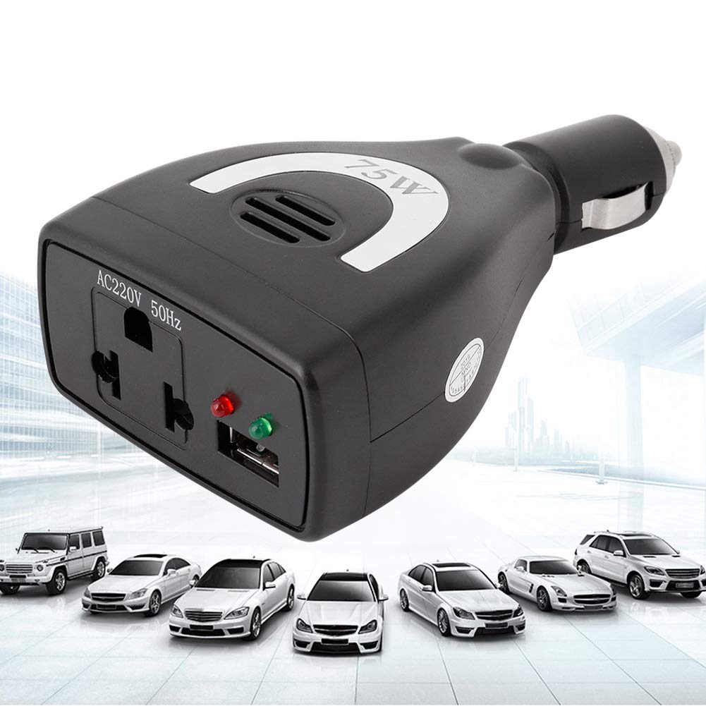 CARICABATTERIE USB CONVERTITORE INVERTER DI ALIMENTAZIONE PER AUTO - 75W DC12V a AC 220V - TOUR CON GUIDA AUTONOMA E LAVORO SUL CAMPO - DISPOSITIVI DIGITALI - PORTATILE ED
