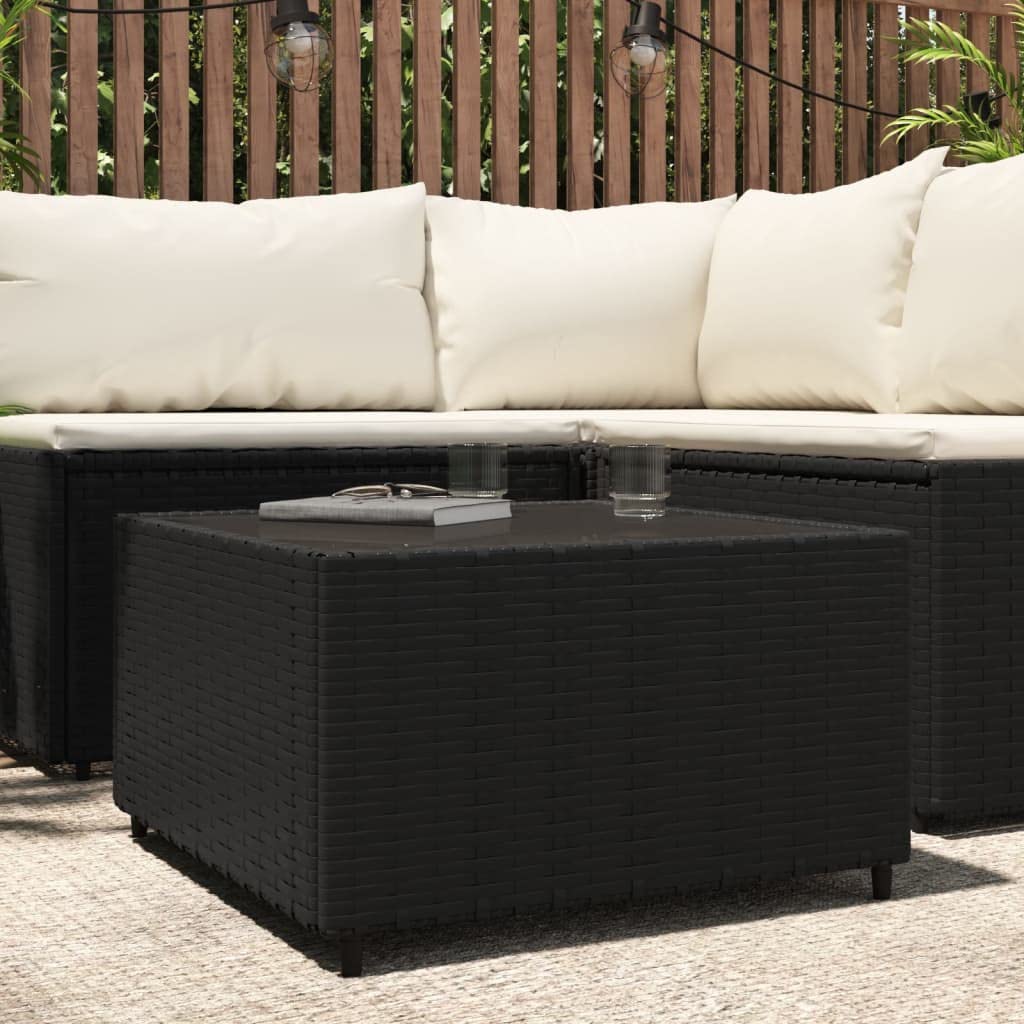 Kwadratowy stolik kawowy ogrodowy, czarny, 50 x 50 x 30 cm, polirattan, kolor przedmiotu - czarny