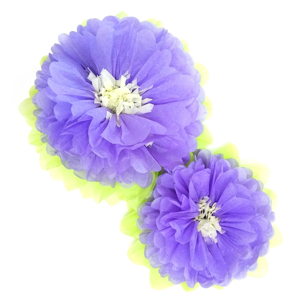 Life Glow Paper Pom Poms Tissue Paper Flowers Wedding Birthday Party Decoration Celebration Supplies 12'' 14'' Set of 10 Lotus Style in Purple and Light Green